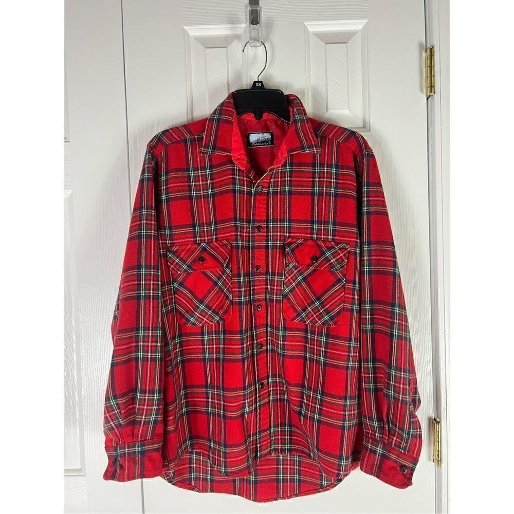 Fieldmaster Mens Wool Vintage Plaid Button Up Shirt Size M
